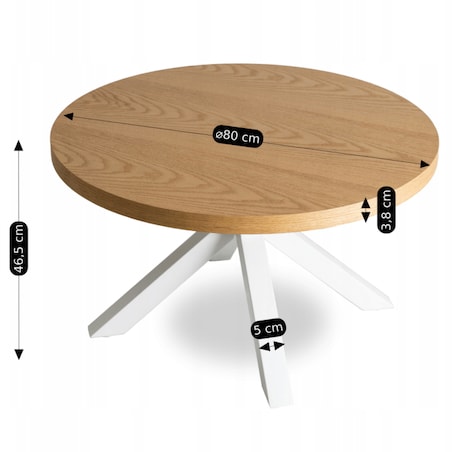 Stolik Kawowy Okrągły Mały Biały Dąb Złoty Loft Nowoczesny Ława LINCOLN