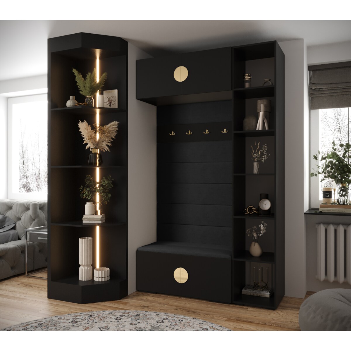 Garderoba do przedpokoju INOVA 4 Z20 czarny+złoty+manila18