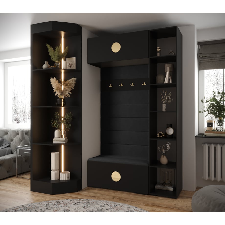 Garderoba do przedpokoju INOVA 4 Z20 czarny+złoty+manila18