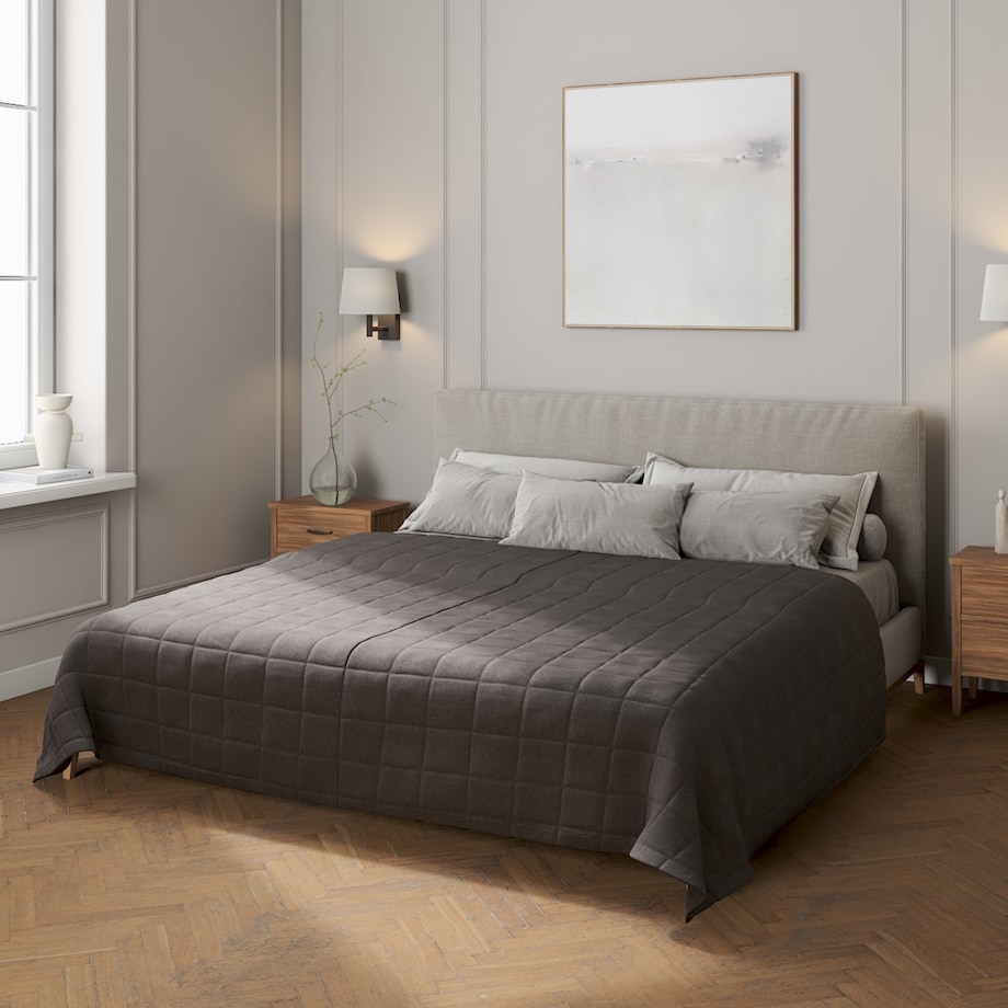 Narzuta pikowana w kratę 200x210 grafitowy