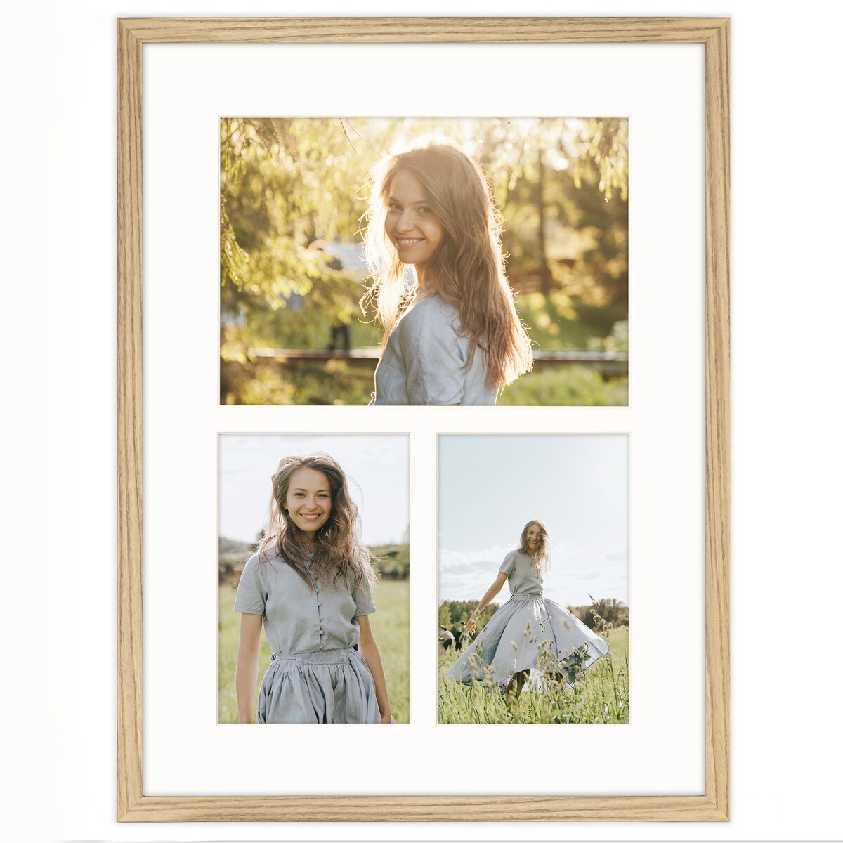 Ramka na 3 zdjęcia 2x 10x15 1x 15x21 dębowa foto galeria 30x40 cm FRAMAI