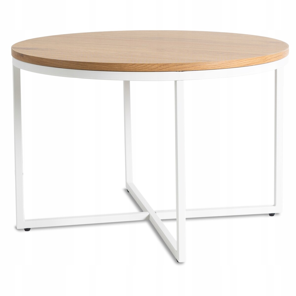 Stolik Kawowy Okrągły Skandynawski Ława Okrągła Loft Dąb Biały HANTEL