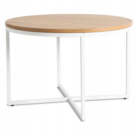 Stolik Kawowy Okrągły Skandynawski Ława Okrągła Loft Dąb Biały HANTEL