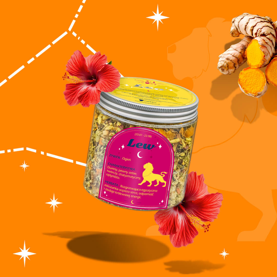 Herbata Zodiakalna LEW - herbaciany susz napar ziołowa mieszanka na astrologiczny prezent upominek podarunek dla osoby ze znakiem zodiaku LWA