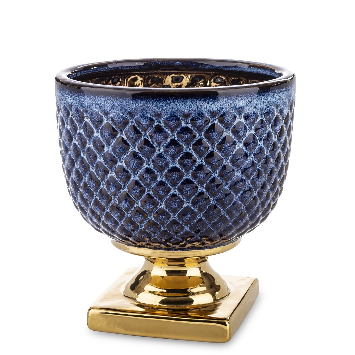 Osłonka ceramiczna niebiesko-złota 16,5x15,5 cm IRMA SMALL na podstawce