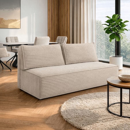 Kanapa Rozkładana z Funkcją Spania Sofa Dwuosobowa Do Salonu Beżowa MAVIA