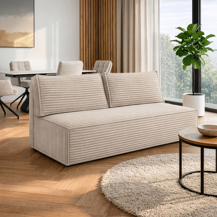 Kanapa Rozkładana z Funkcją Spania Sofa Dwuosobowa Do Salonu Beżowa MAVIA