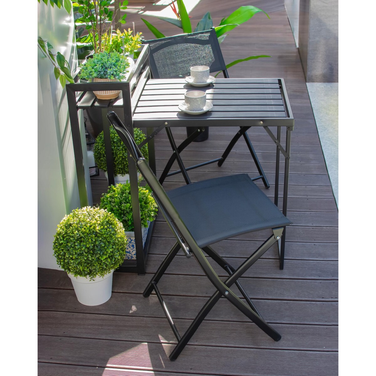 Zestaw składanych mebli ogrodowych z doniczką