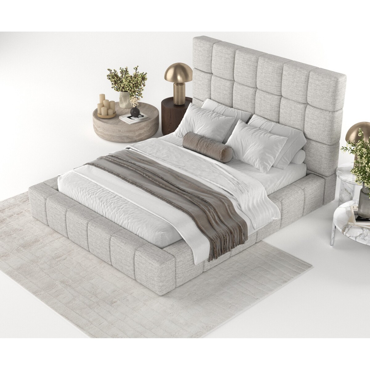 Łóżko tapicerowane SKIATHOS 160x200 z pojemnikiem, Jasny Szary, tkanina Modesto 481
