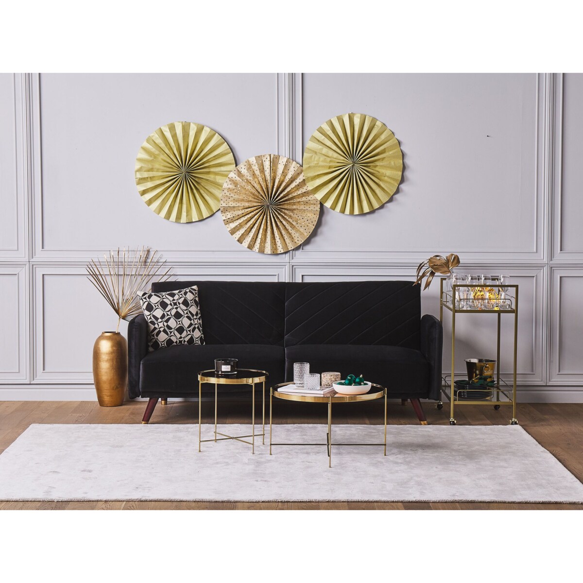 Sofa rozkładana welurowa czarna SENJA