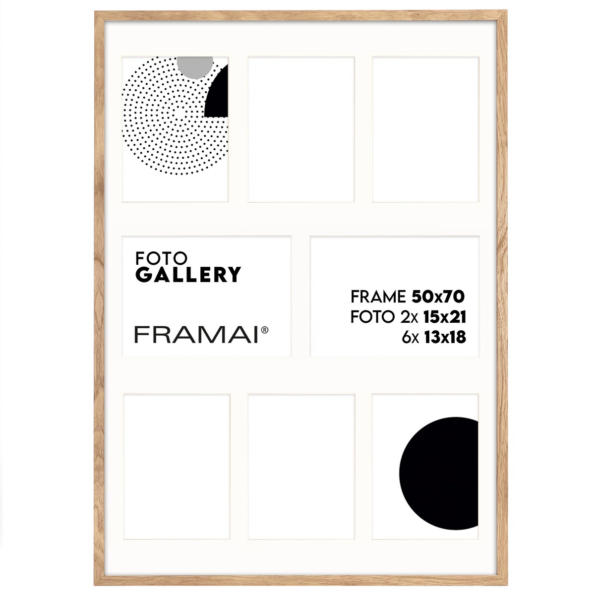 Ramka na zdjęcia 8 zdjęć 13x18 i 15x21 cm rama kolor dębowy foto galeria 50x70 cm FRAMAI®