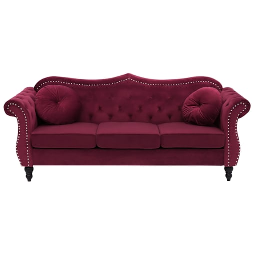 Sofa 3-osobowa welurowa burgundowa SKIEN