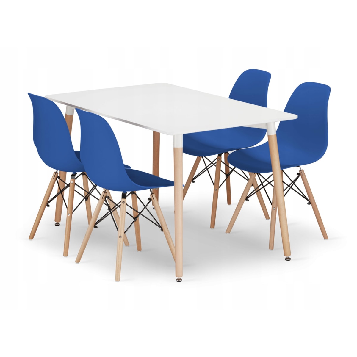 Zestaw Stół Do Jadalni Kuchni Salonu Biura Prostokątny Adria 120X80 Biały + 4 Krzesła Osaka Niebieskie
