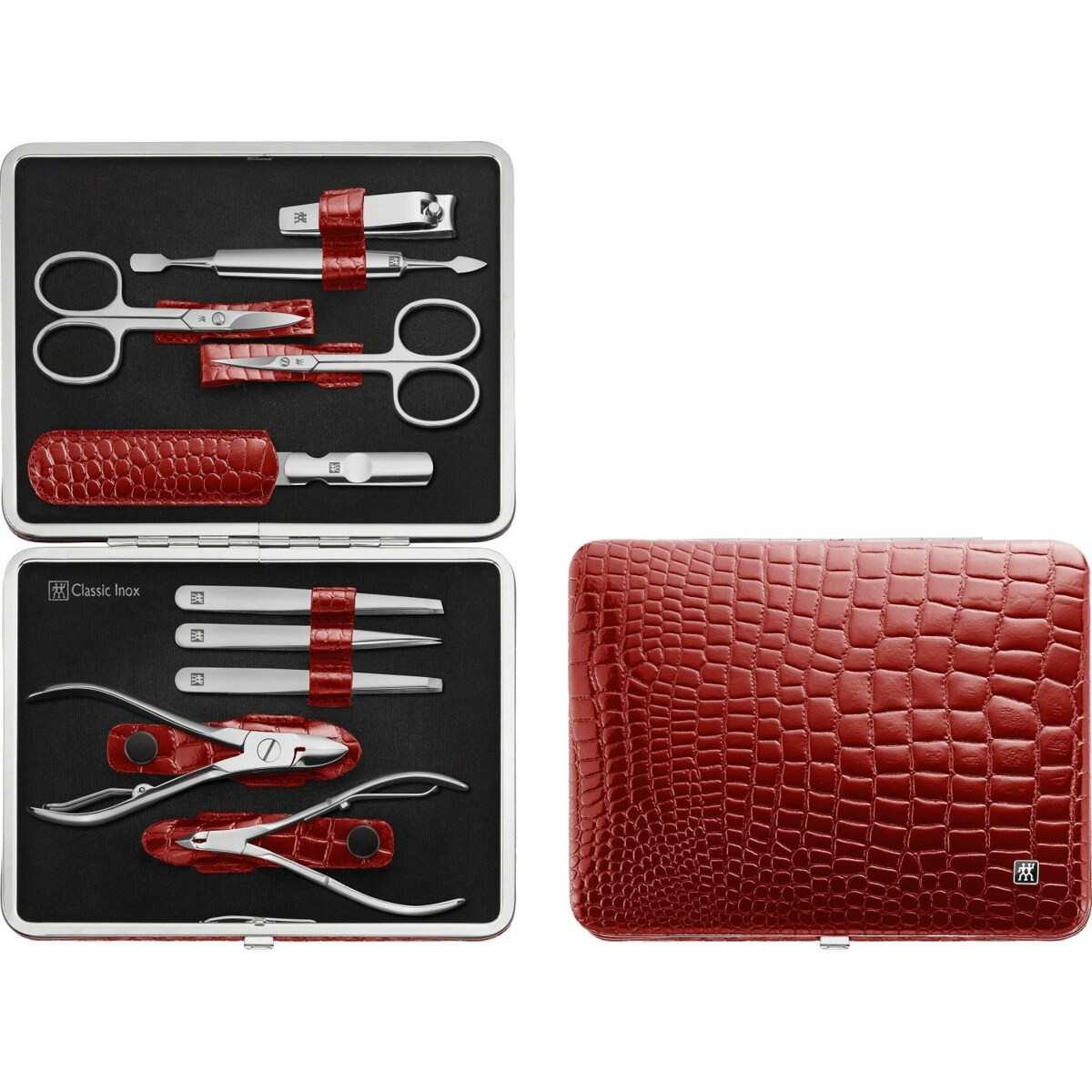 Zestaw do manicure Zwilling Classic Inox – skórzane etui, 10 elementów - Czerwony