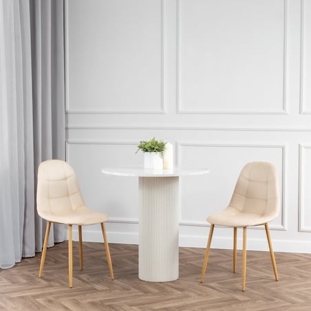 Krzesło tapicerowane welurowe beżowe do salonu jadalni pikowane