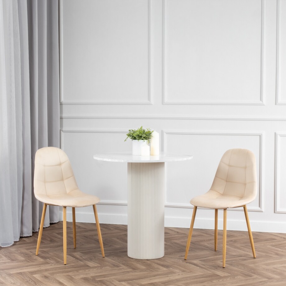 Krzesło tapicerowane welurowe beżowe do salonu jadalni pikowane