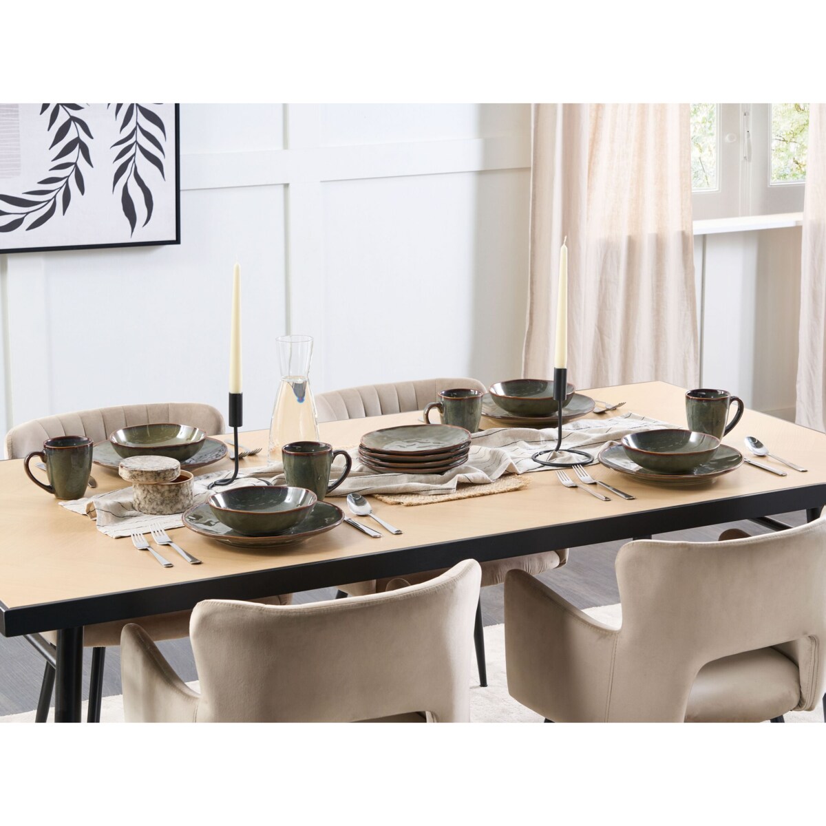 16-częściowy zestaw naczyń z kamionki ciemnozielony THYME