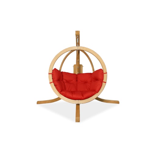 KONSIMO HIGLO Drewniane wiszące krzesło ogrodowe w kolorze boho w kolorze czerwonym