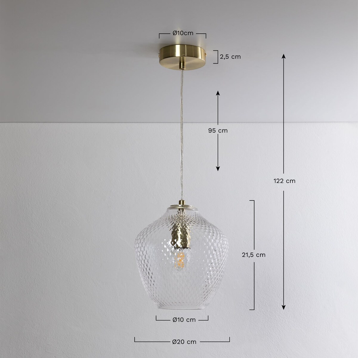 Lampa wisząca złota ze szklanym kloszem Yulen