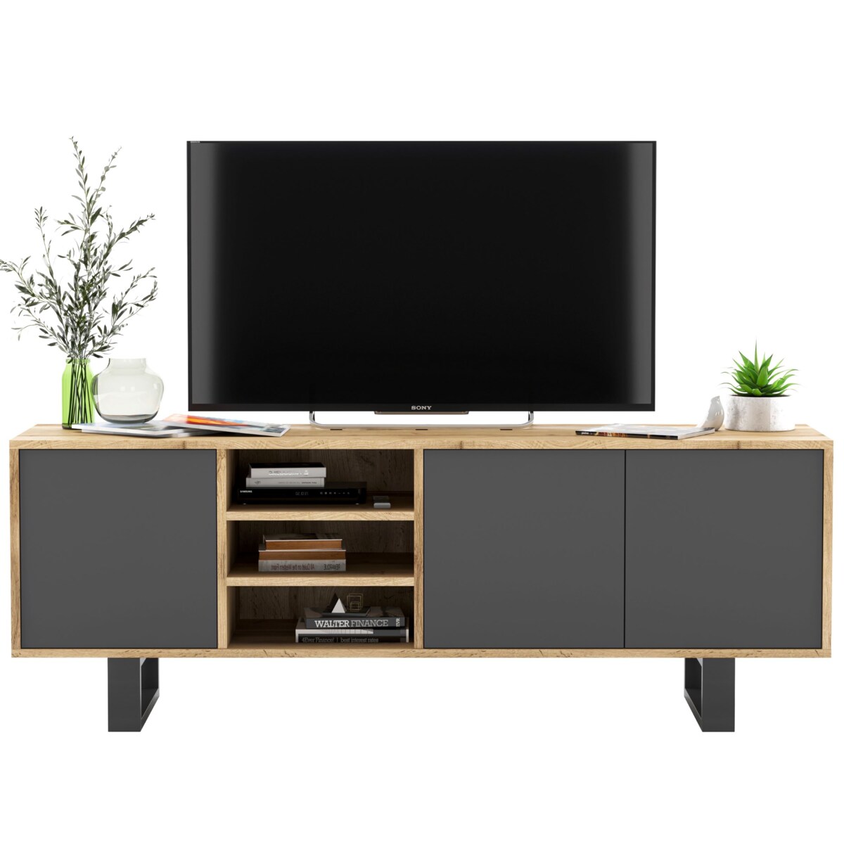 Szafka RTV Loft Komoda Industrialna Grafit MAT Dąb Wotan 150 cm