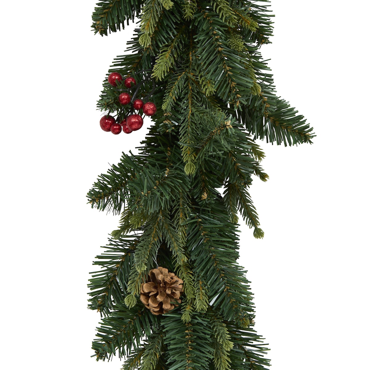 Girlanda świąteczna LED z szyszkami i jarzębiną PINES, 270 cm, na baterie, kolor zielony, szkło