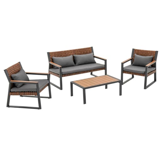 Zestaw Mebli Ogrodowych TEXAS z Sofą Fotelami i Stolikem Kawowym SZARY
