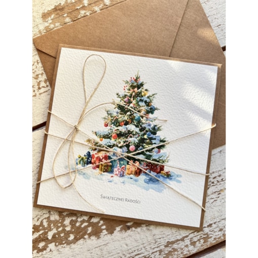 Kartka świąteczna ręcznie robiona na Boże Narodzenie choinka BN2