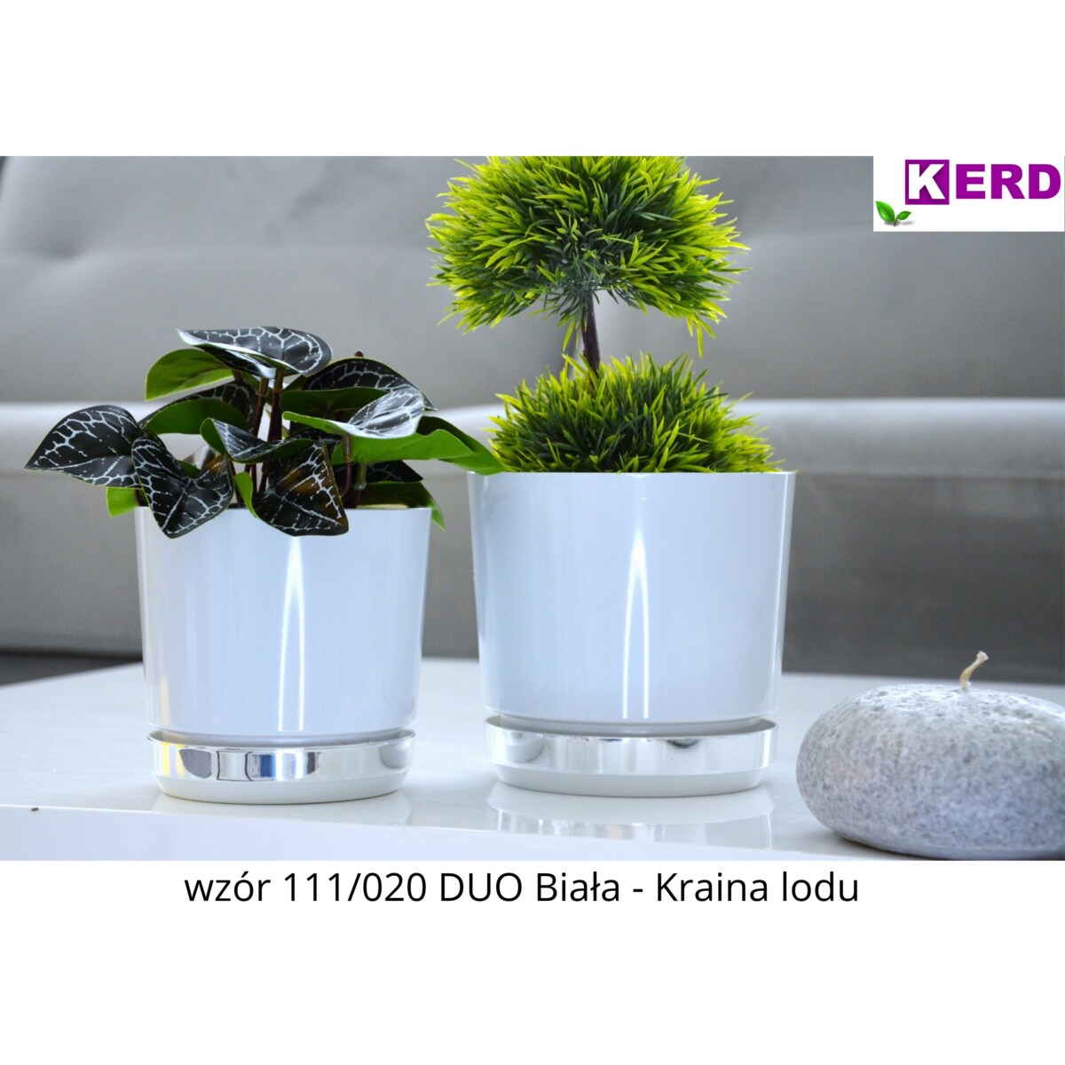 32 Doniczka DUO BIAŁA z podstawką KRAINA LODU dwukolorowa nowoczesna z połyskiem elegancka efekt lustra srebrna minimalizm duża donica