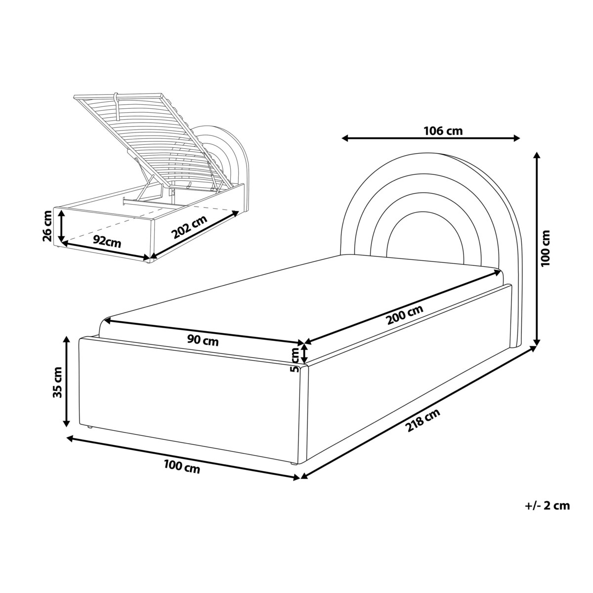 Łóżko z pojemnikiem Boucle ANET 90 x 200 cm Złamana biel