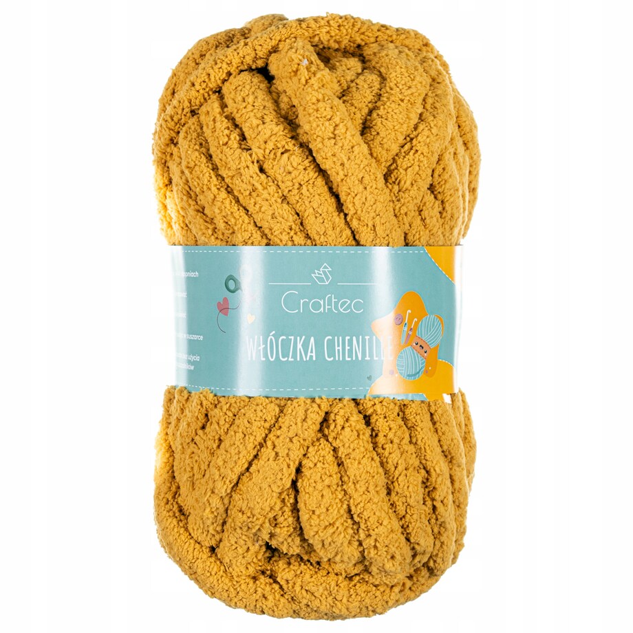 Włóczka do szydełkowania wyplatania bardzo gruba Chenille 20 mm żółta #7