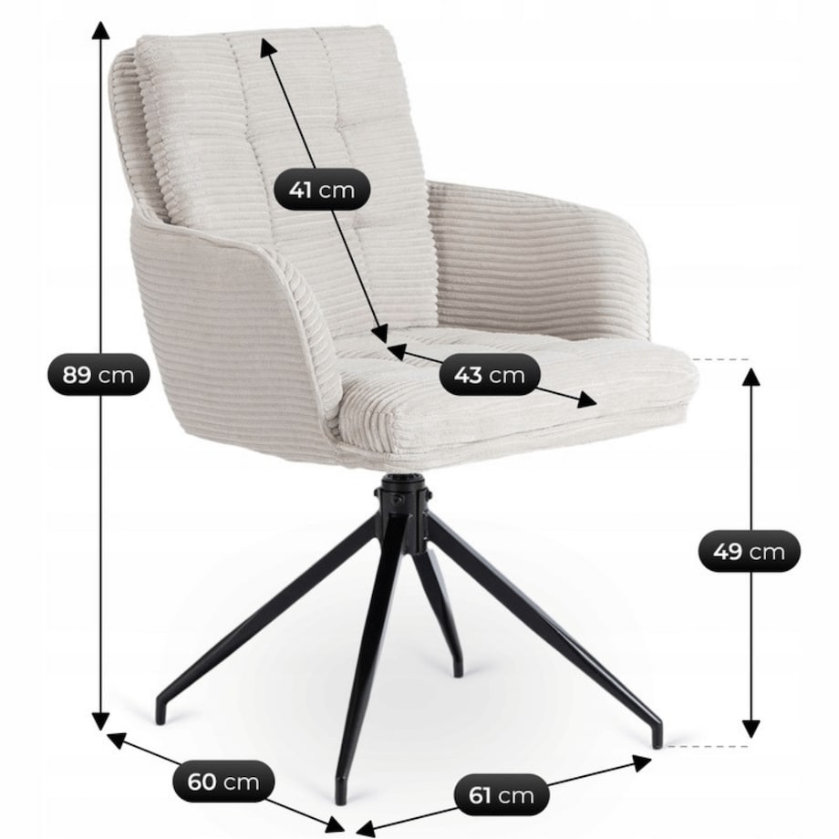 Krzesło Obrotowe Kubełkowe Tapicerowane Do Jadalni Sztruks Szary AKITA