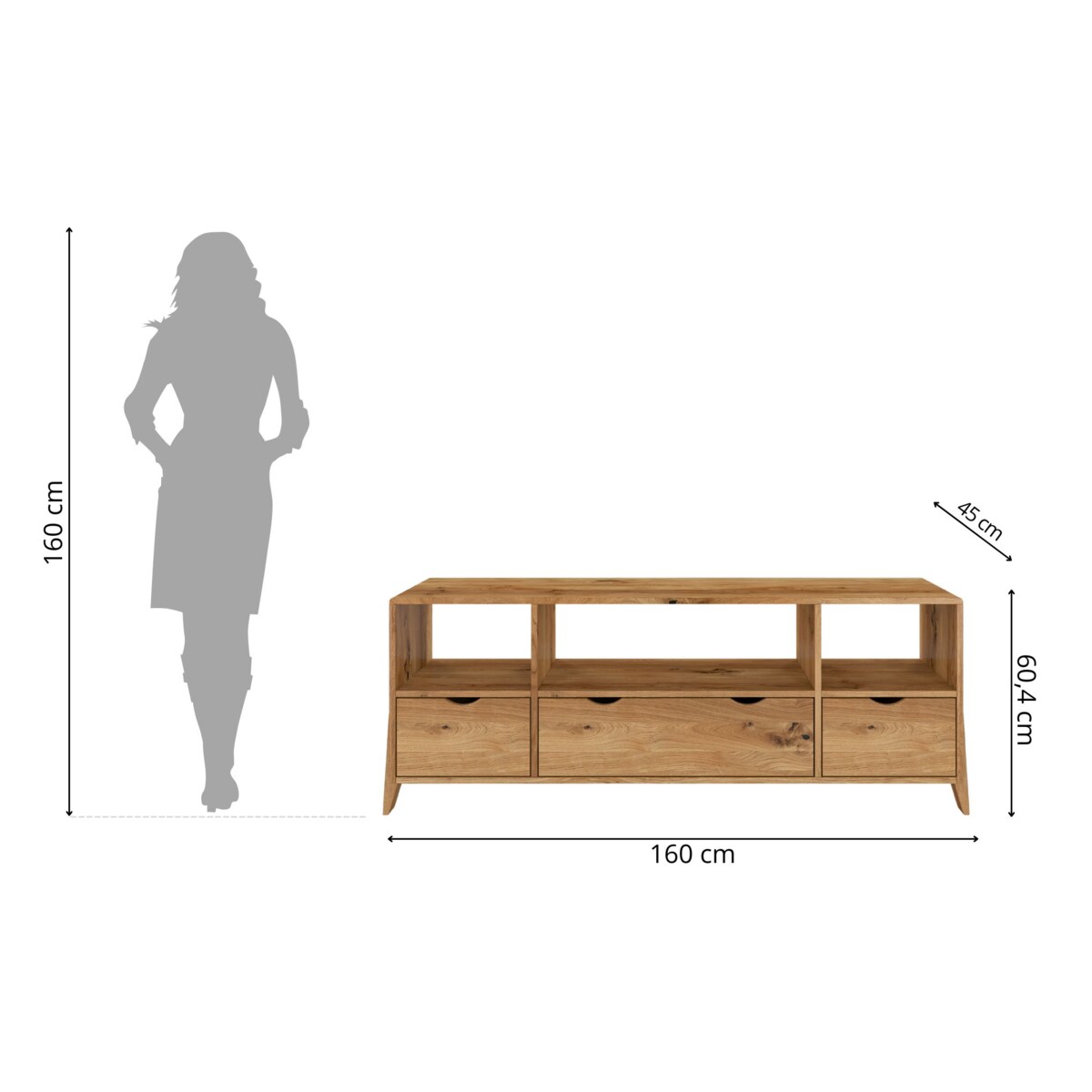 Drewniana szafka Rtv dębowa Visby Gdynia na nóżkach / Lakier naturalny
