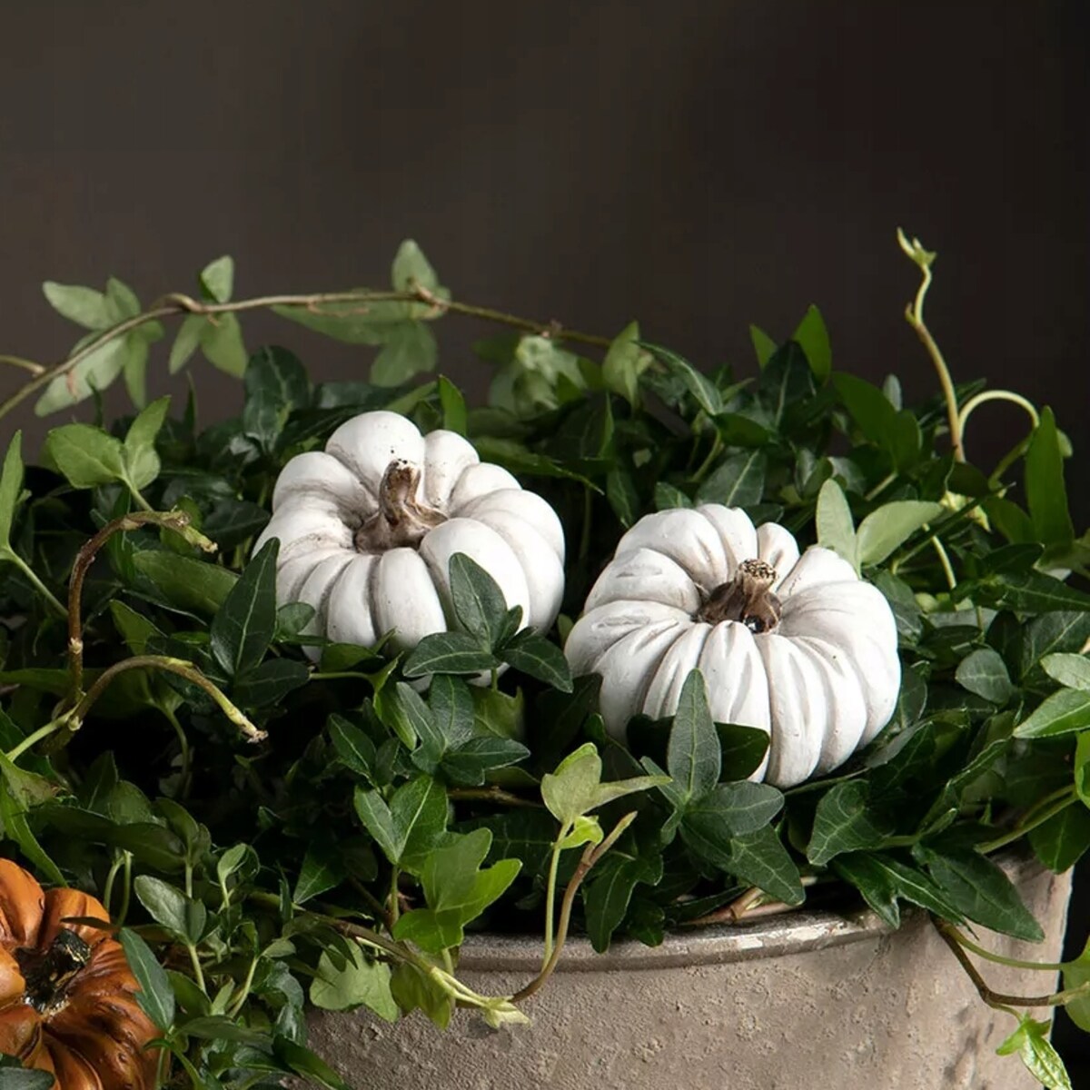 DEKORACJA OZDOBA DYNIA DO DONICZKI KWIATÓW NA JESIEŃ HALLOWEEN BIAŁA 2 SZT.