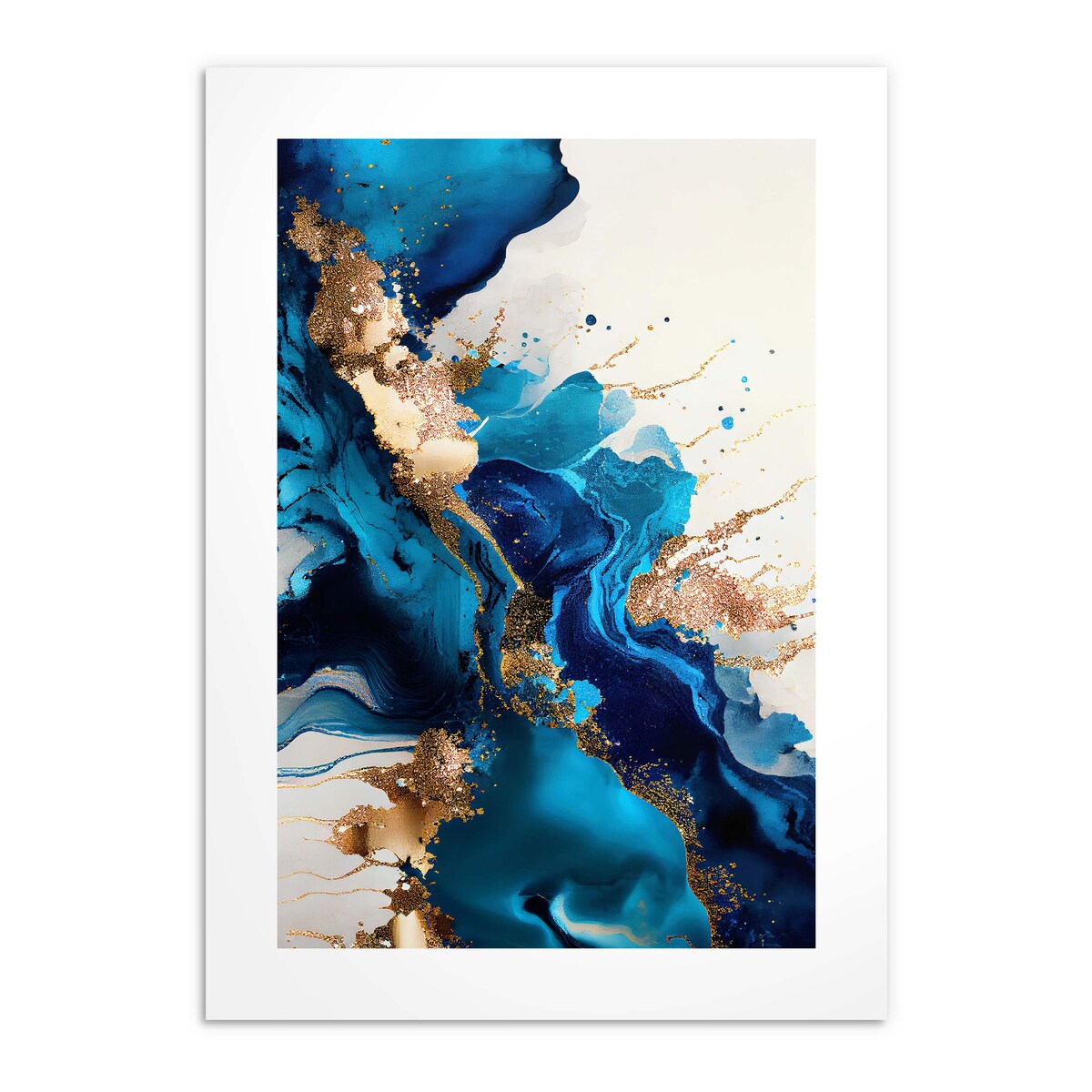 Nowoczesny Plakat Obraz Złoto Niebieska Abstrakcja na ścianę do sypialni