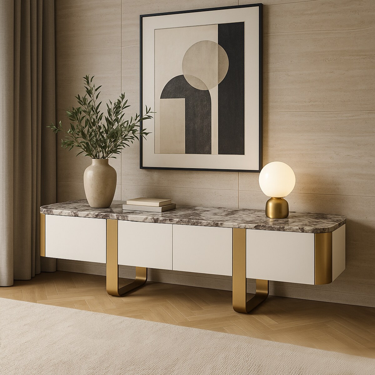 Komoda RTV biała szafka pod telewizor Sofia 200x40x36