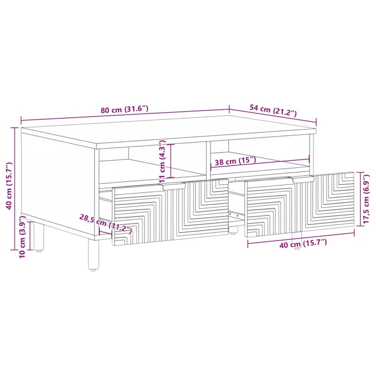 vidaXL Stolik kawowy Brązowy 80x54x40 cm Drewno lite Mango