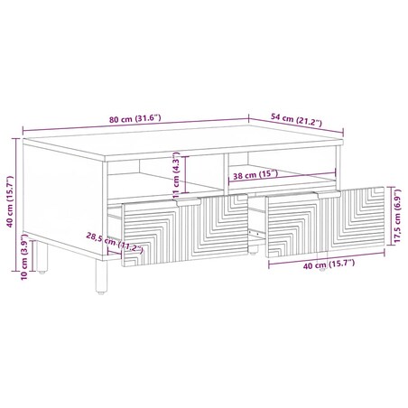 vidaXL Stolik kawowy Brązowy 80x54x40 cm Drewno lite Mango