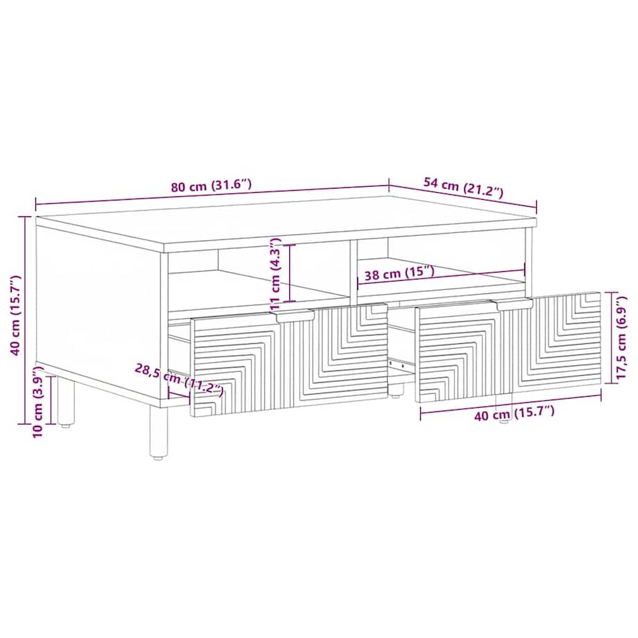 vidaXL Stolik kawowy Brązowy 80x54x40 cm Drewno lite Mango