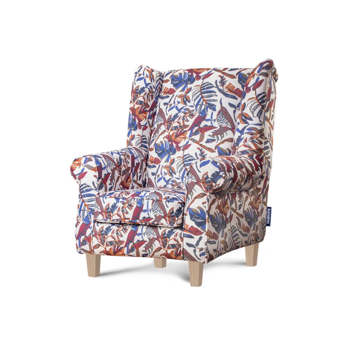 KONSIMO MILES Fotel uszak w kwiaty drewniane nóżki