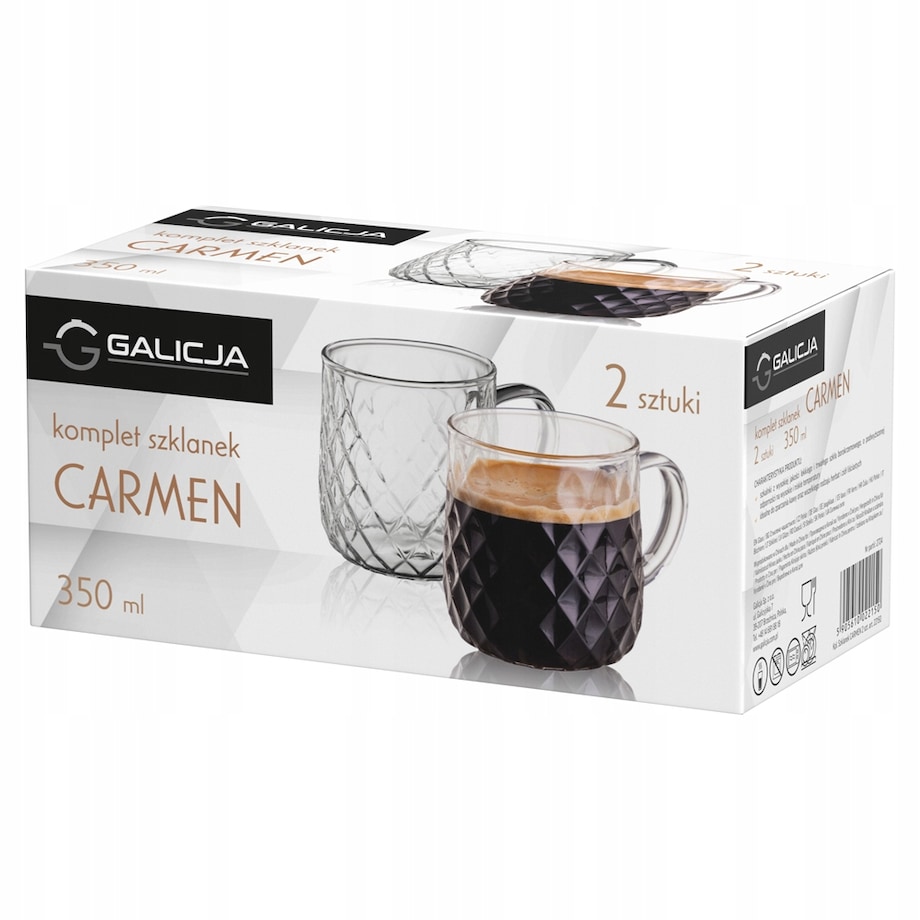 Komplet szklanek CARMEN 350 ml 2szt na kawę herbatę napoje box prezent