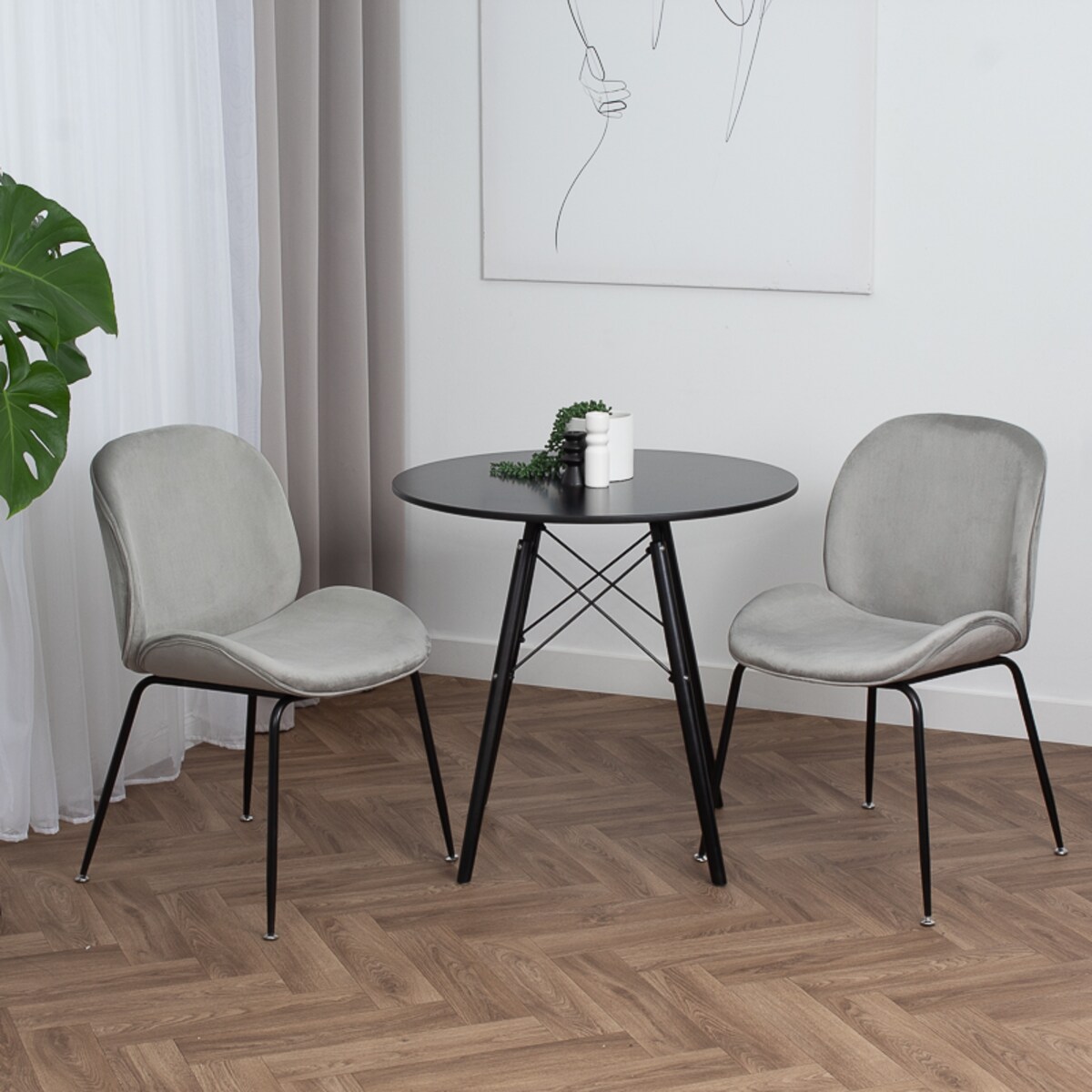 Krzesło tapicerowane welurowe do salonu jadalni jasnoszare