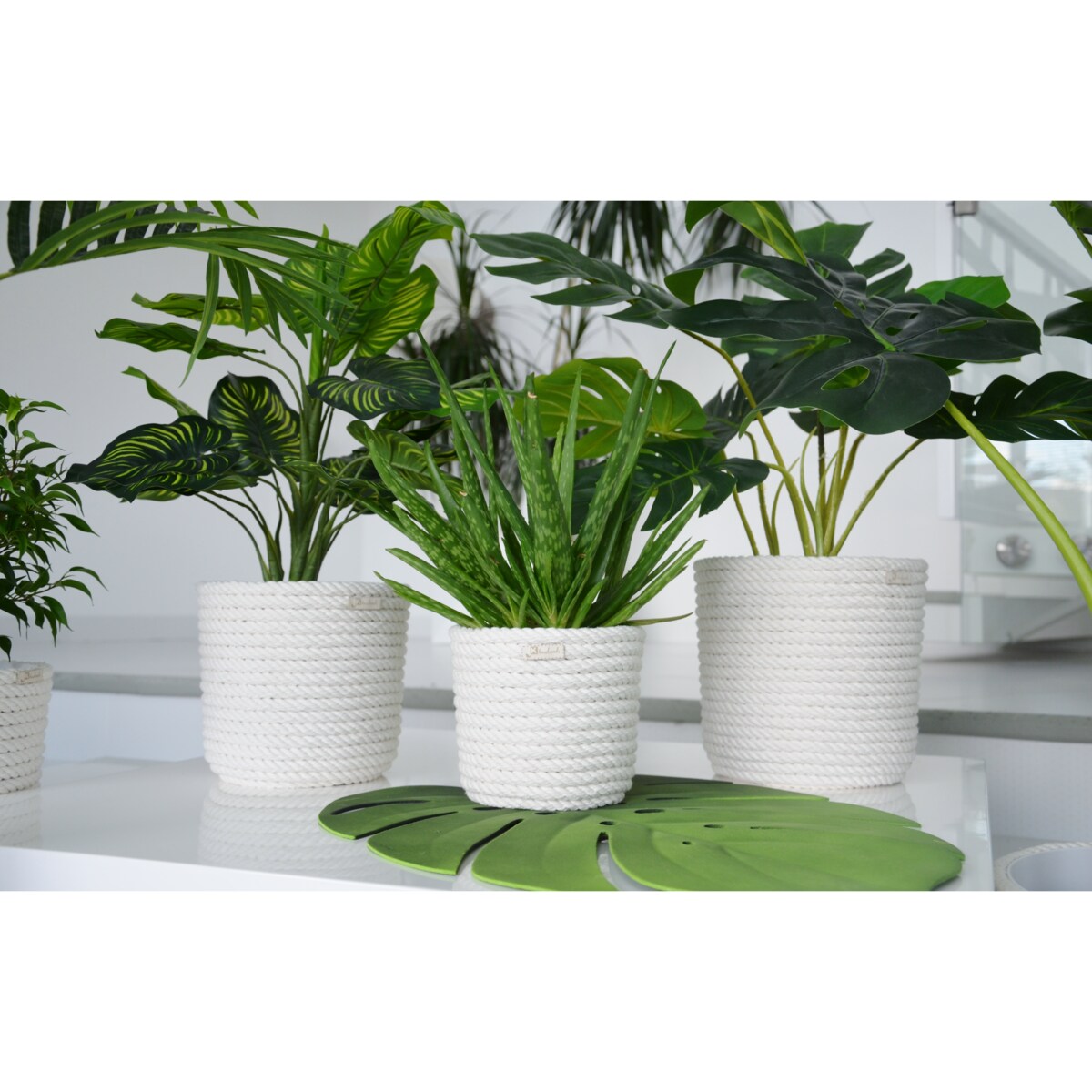 23 BOHO sznurek BIAŁA BAWEŁNA naturalna osłonka na doniczkę koszyk z trawy plecionej styl skandynawski etno loft marynistyczny wzór 23/BB10