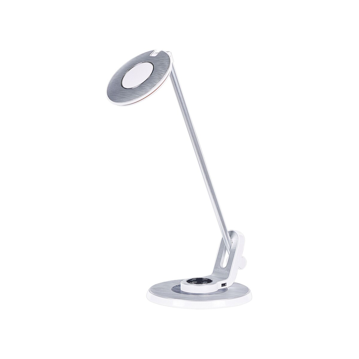 Lampa biurkowa LED z portem USB metalowa srebrno-biała CORVUS