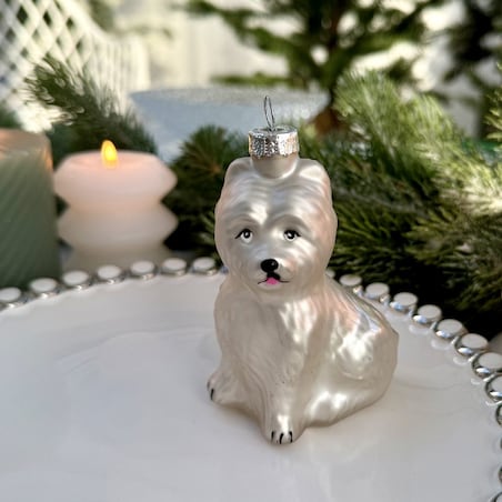 VILLA ITALIA Bombka szklana PIES biały 8,5 cm