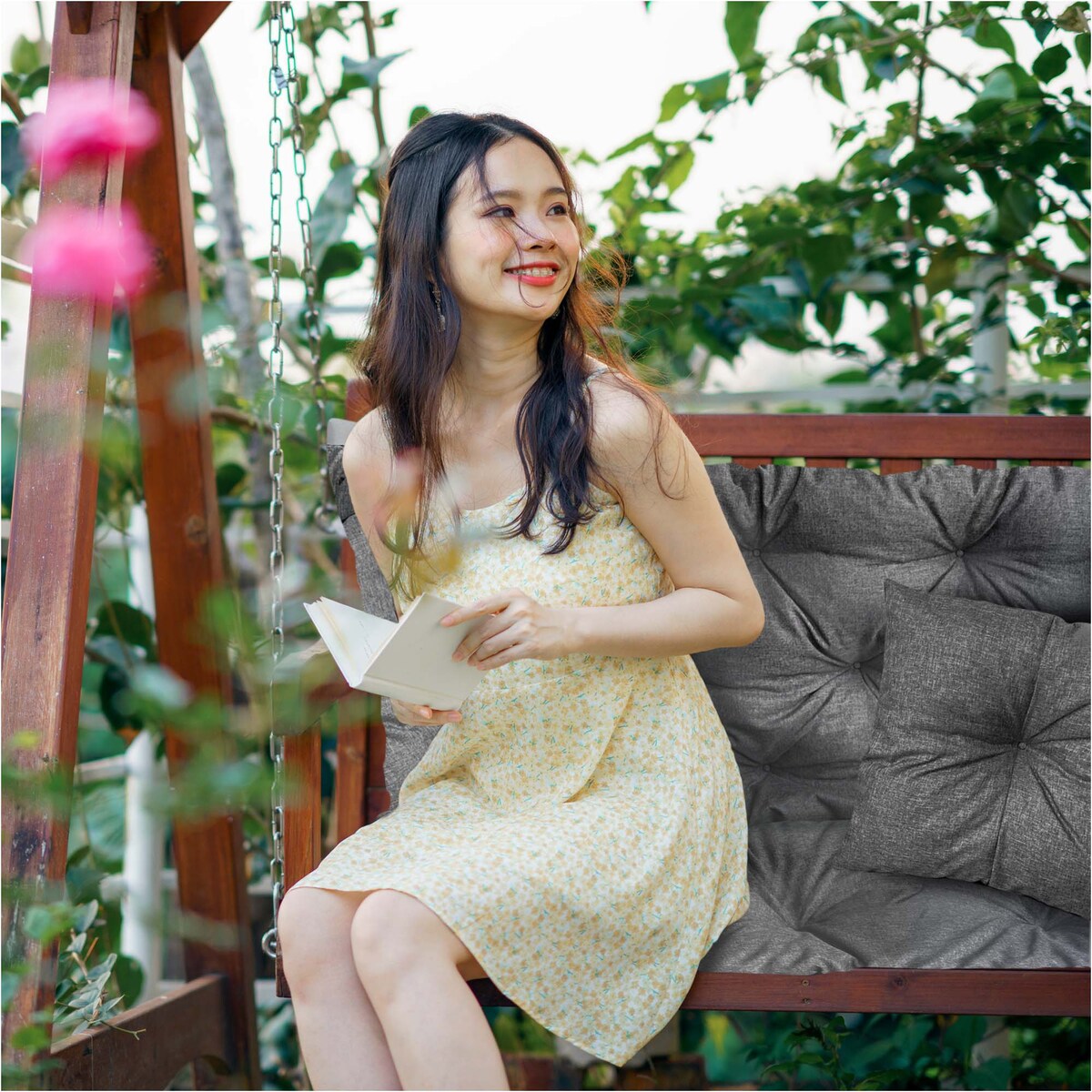 Poduszka Ogrodowa Zestaw 180X60X50 Ekolen Na Ławkę Huśtawkę Taras Dekoracyjny Szara