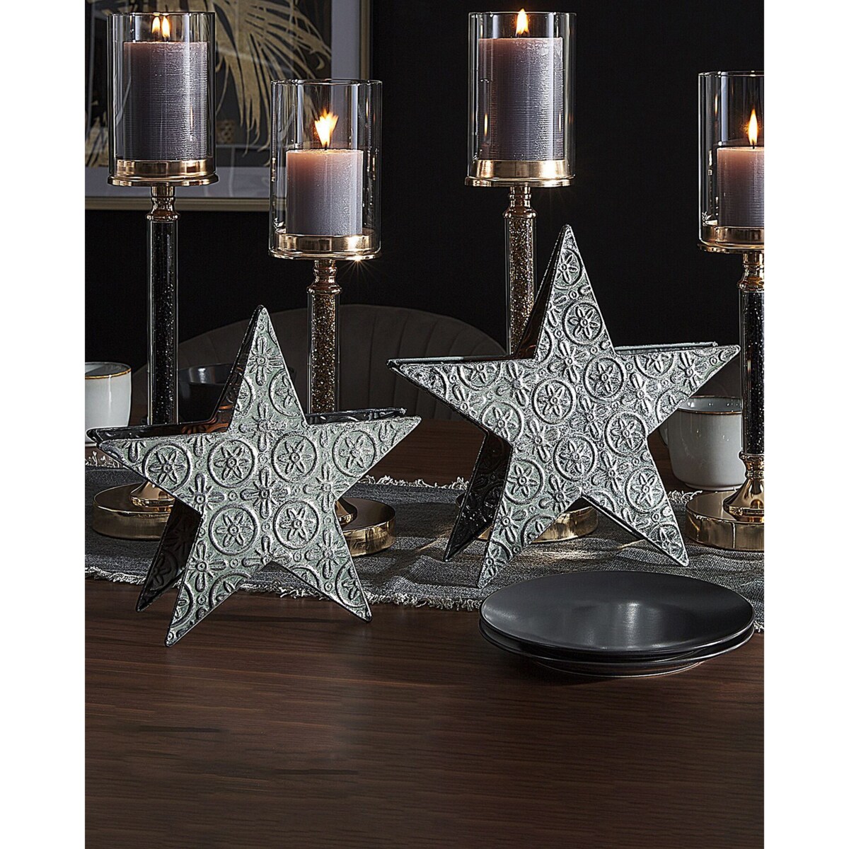 Zestaw 2 świeczników metalowych srebrny TORNIO