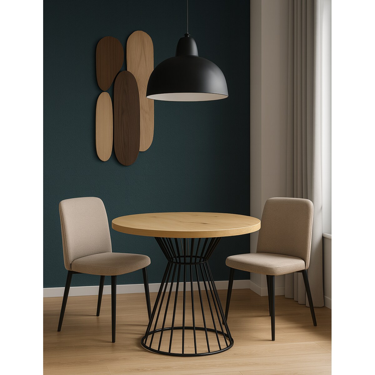 Okrągły stół Reo do salonu z metalową podstawą, blat 75 cm- dąb artisan