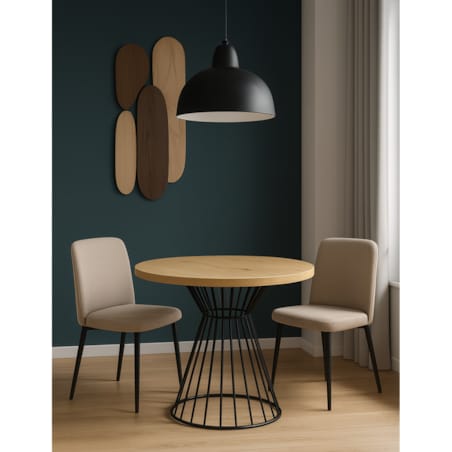 Okrągły stół Reo do salonu z metalową podstawą, blat 75 cm- dąb artisan