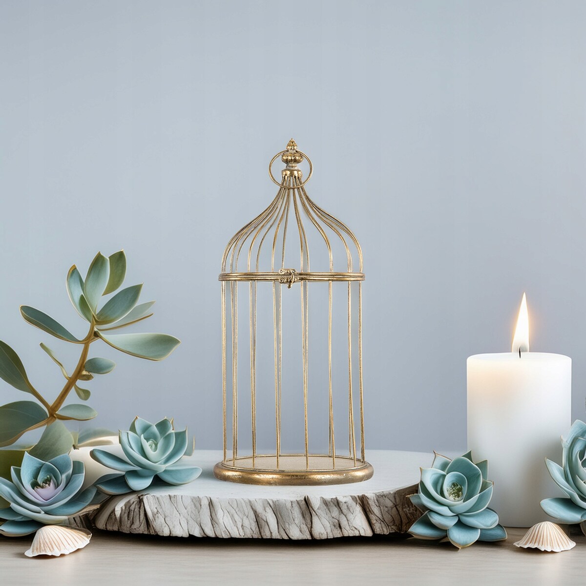 KWIETNIK STOJĄCY WISZĄCY ZŁOTY KLATKA metalowy loft wysoki do domu 50cm