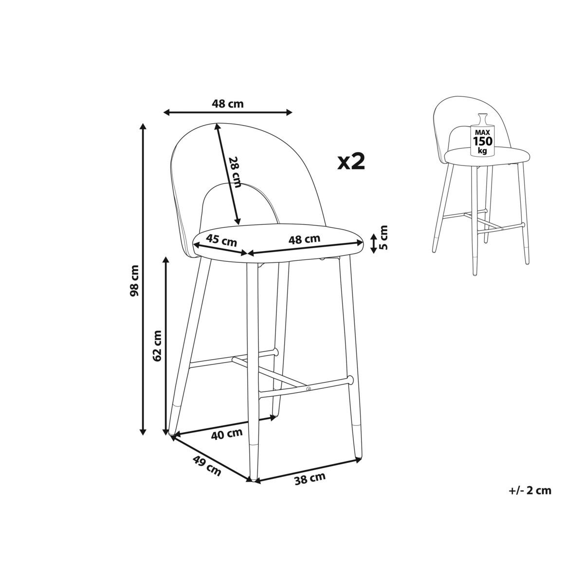 Zestaw 2 krzeseł barowych welurowy koralowy FALTON